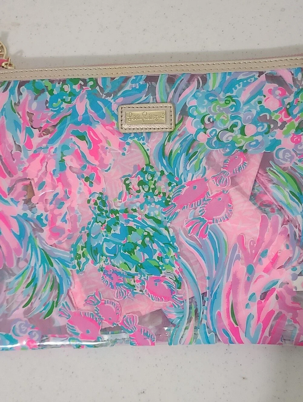 NWT Lilly Pulitzer Best Fishes Beach Day Pouch 3pc Set Makeup Bag Cozy